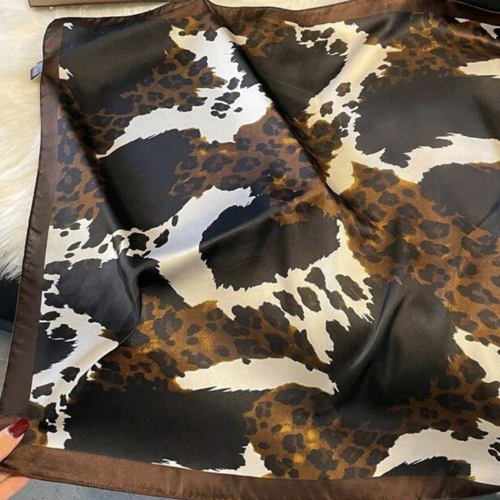 Leopard/Cow Print 100% Silk Feeling Scarf Western 26x26 Polyester A3 Wild Rag